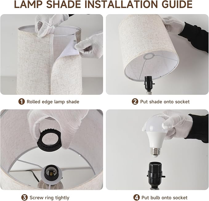 Lamps Set of 2 Vintage Rustic Farmhouse Table Lamps Bedside Reading Lamp Bedroom Nightstand Living Room Teapoy Lamp, Desk Light, 22 Inch High, White Wash, with Fabric Shade, Bulb Not Included