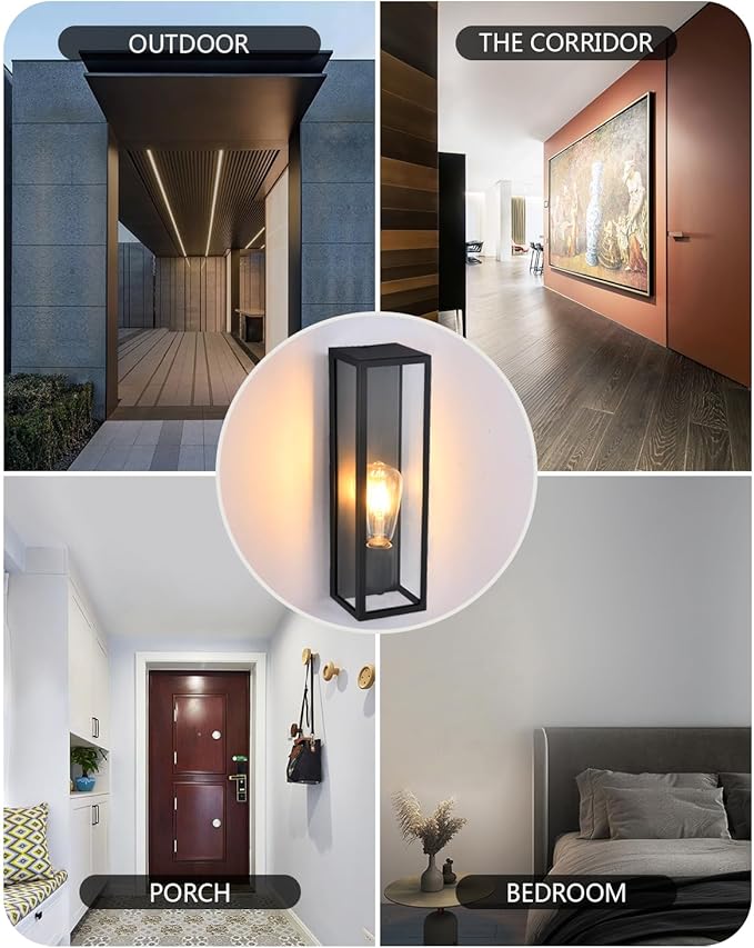 Outdoor Wall Sconces,Waterproof Porch Light Patio Light, Matte Black Wall Light with Clear Glass Shade for Garage, Patio, Doorway, Hallway