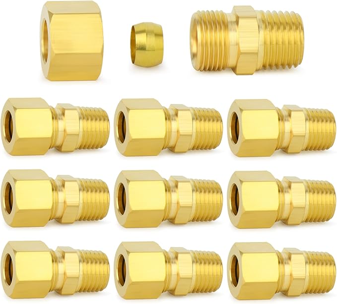 ChillWaves Brass Compression Tube Fitting, 5/16" OD x 1/4" NPT Male Compression Union Connector(10-PACK)