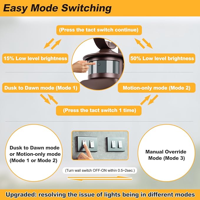 Large Motion Sensor Outdoor Wall Light 20" - Oil Rubbed Bronze Dusk to Dawn Outdoor Lighting, Modern Wall Mount Light Fixture, Brown Porch Light Fixture for Outside House Garage, 3 Modes