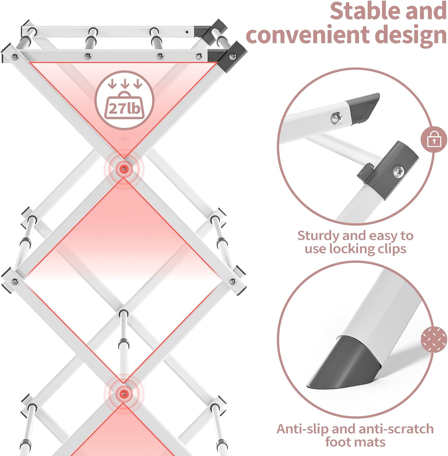 APEXCHASER Clothes Drying Rack, 3-Tier Laundry Drying Rack for Clothes, Expandable Metal Clothing Dryer, Collapsible Towel Rack, Air Drying Rack, White