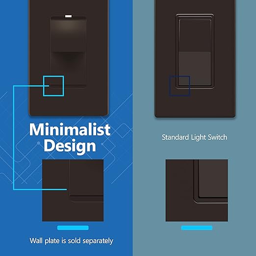 LIDER Minimalist Design Matte Finish Lighted 4-Way Decorator Light Switch, Four Way Frameless Rocker Switch, Residential/Commercial Grade, 15A 120V/277V, UL Listed, LS15-4W-BR, Brown