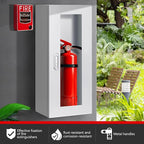 Fire Extinguisher Cabinet Wall and Surface Mount for 5-12 pounds Extinguisher, 23.6" H x 10.2" W x 6.7"D White Steel Fire Extinguisher Mount with Lock for Indoor Outdoor, with Full Clear Acrylic Door