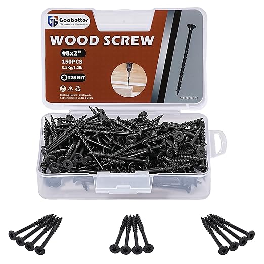 Deck Screws 2 Inch, Wood Screws #8 x 2, 150PCS, Torx Star Flat Head, Fence Construction Screws, Rust Resistant Epoxy Coated, T25 Bit Included, Black