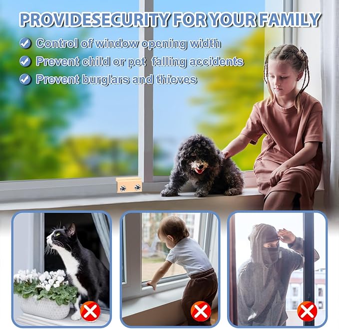 Sliding Window Locks - Adjustable Aluminum Security Locks for Horizontal & Vertical Windows (2 Sets Gold)