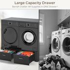 SKM 29" Washer & Dryer Pedestals with Drawer - 2 Pack Laundry Stand Raiser, 14.3" Height, Steel Construction, Black