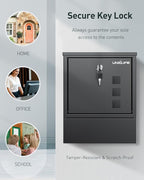 Uniclife Wall Mount Mailbox, Mailboxes for Outside, Large Modern Mail Box with Key Lock, Security Locking Drop Box for Newspaper House Office Outdoor, Black