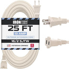 Iron Forge Cable 2 Prong Extension Cord 25 ft - 16 Gauge 13 Amp Heavy Duty Outdoor 2 Prong Power Cord - SJTW - Great for Landscaping, Deck, Outdoor Lights - Tan