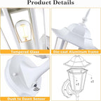 GRUENLICH Dusk to Dawn Outdoor Wall Sconce, Exterior Front Porch Lighting with Clear Glass, White Aluminum Outside Coach Light for Patio Doorway Garage, 1 Pack