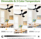 42-Inch Solid Wood Ceiling Fan with Lights, Remote Control, Dimmable, Reversible, Wood Blades, Power-Off Memory, Quiet DC Motor – Modern Black Ceiling Fan for Living Room, Bedroom, Patio