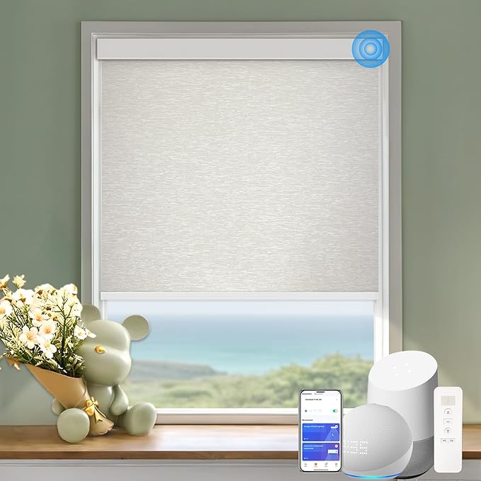 Motorized Blinds with Remote Cordless Automatic Motorized Shades Custom Blinds for Windows Smart Curtains Compatible with Alexa Google Home(Blackout Jacquard Beige,W64 x H72in)