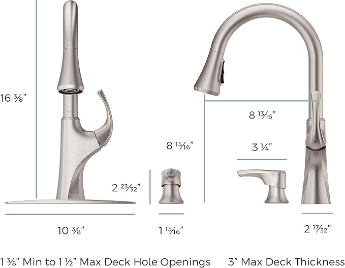 Pfister Miri Kitchen Faucet with Pull Down Sprayer and Soap Dispenser, Single Handle, High Arc, Spot Defense Stainless Steel Finish, F5297MRGS
