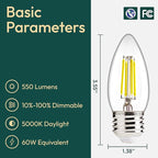ALAMPEVER Dimmable 6-Pack B11 Candelabra LED Light Bulb, 60W LED Chandelier Light Bulb, E26 Base, 5000K Daylight, 550LM