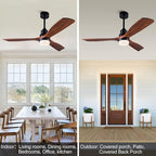 52 Inch Ceiling Fan with Lights Remote Control, 3 Blade wood ceiling fan,Quiet DC Motor Mordern Ceiling Fan, Indoor Outdoor Ceiliang Fans for Patios Bedroom Living Room