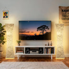 GyroVu Floor Lamp for Living Room, 47“ 3-Color Temperature Standing Corner Floor Lamps, Modern Column Floor Light with White Fabric Shade for Bedroom, Home Office, Kids Room, 2 Bulbs Include