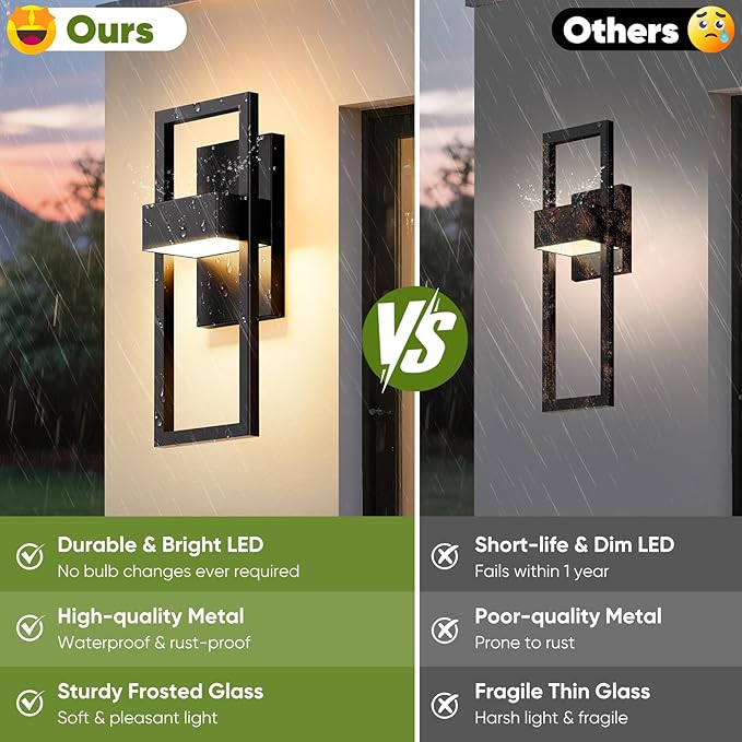 BesLowe 14.5” Modern Outdoor Wall Lights, 3000K LED Exterior Lighting Fixtures Wall Mounted, Porch Lights Outdoor Wall Sconce Lamps, Black Outdoor Lights for House Front Door Garage Patio, 2-Pack