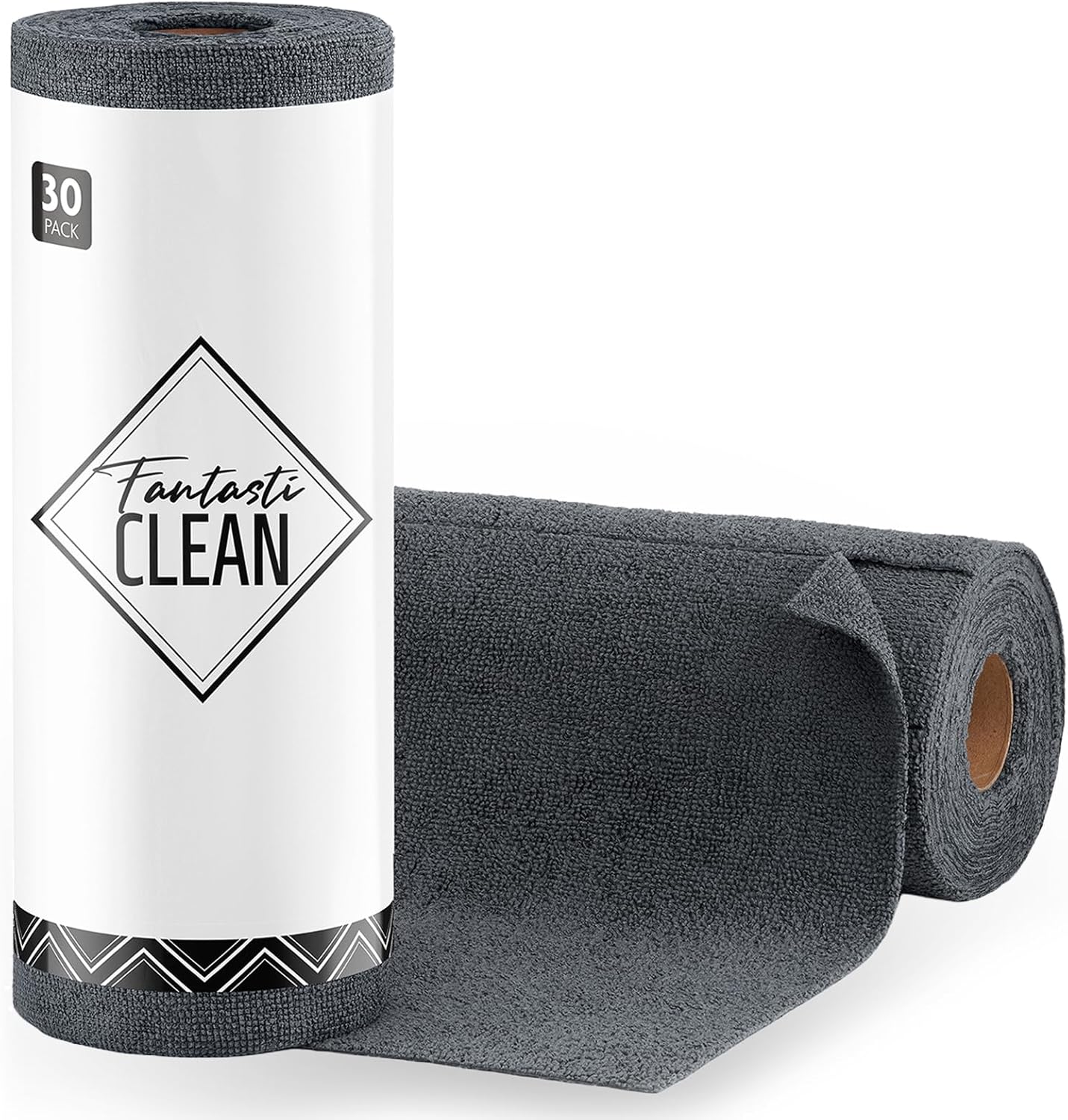 Fantasticlean Microfiber Cleaning Cloth Roll -30 Pack, Tear Away Microfiber Towels, 12" x 12", Reusable, Washable, Scratch Free, Ultra Absorbent for Car, Home Supplies (DimGray)