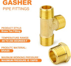 GASHER 5PCS Brass Male Tee Pipe Fitting T Adapter, 3 Way Brass Fitting 1/2" x 1/2" x 1/2" NPT T Fitting