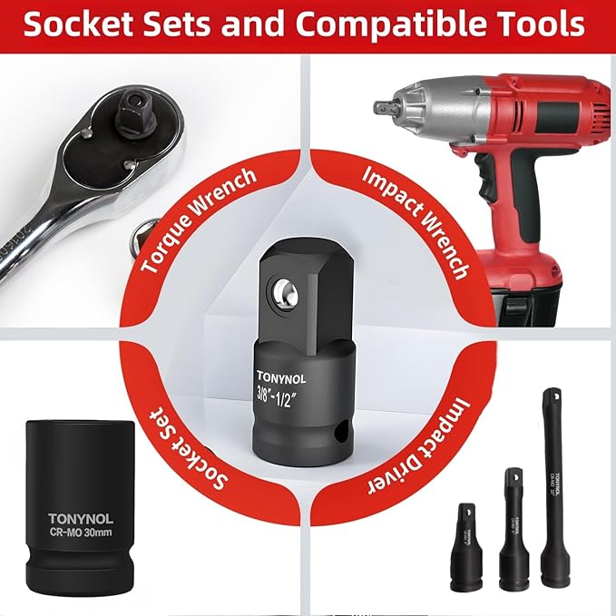 Impact Socket Adapter 1" F to 1/2" M,Cr-Mo Steel, Enhances Impact Driver Conversions, For Auto and Construction Use.