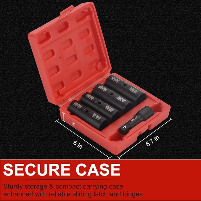 AOBEN 5 PCS 1/2" Drive Impact Socket Set, Flip Socket Set with Cr-Mo Steel, Includes 3 Inch Bar Extension, SAE and Metric Sizes