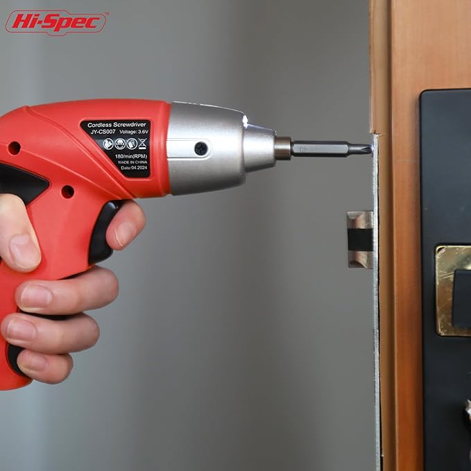 Hi-Spec 27pc 3.6V Red Small Power Electric Screwdriver Set. Cordless & Rechargeable with Driver Bit Set