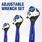 WORKPRO 3-piece Adjustable Wrench Set, 6-Inch & 8-Inch & 10-Inch Wrenches, Wide Jaw Black Oxide Wrench, Metric & SAE Scales, Cr-V Steel, for Home, Garage, Workshop