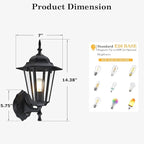 GRUENLICH Dusk to Dawn Outdoor Wall Sconce, Exterior Front Porch Lighting with Clear Glass, Black Aluminum Outside Coach Light for Patio Doorway Garage, 2 Pack