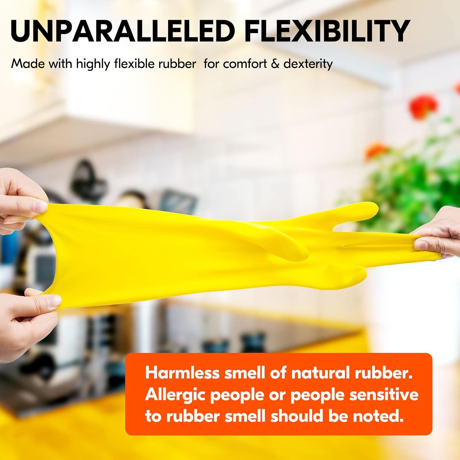 Vgo... 1-Pair Reusable Household Gloves, Rubber Dishwashing gloves, Extra Thickness, Long Sleeves, Kitchen Cleaning, Working, Painting, Gardening, Pet Care (Size M, Yellow, HH4601)
