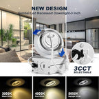 Sublimation 8 Packs 3 Inch led recessed Light,Waterproof recessed Lights for Shower，Ultra-Thin 10w with Junction Box,3 Colors Adjustable,Suitable for Bathroom,Parlor,Bedroom,Kitchen,Balcony