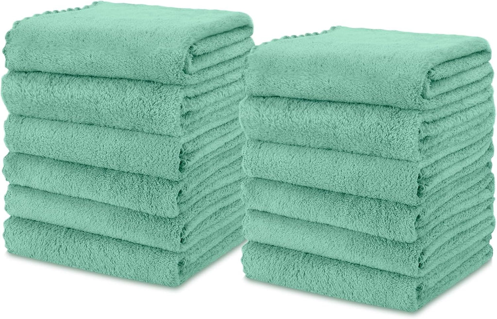 kimteny Kitchen Cloth Dish Towels, 13x28 Inches Premium Dishcloths, Super Absorbent Coral Velvet Microfiber Cleaning Cloths, Fast Drying Rags for Washing Dishes (13x28-12 Pack, Green)