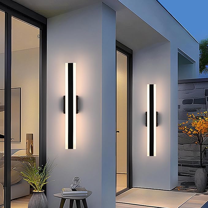 TODOLUZ 2-Pack 24-Inch LED Outdoor Wall Light Fixture, IP65 Waterproof 17W Exterior Linear Wall Mount Lighting, 5 Color Temperature Mode (3000K/3500K/4500K/5000K/6000K)