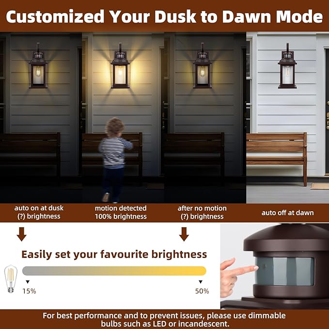 Motion Sensor Outdoor Lights Dusk to Dawn Bronze 2-Pack, 16 Inch Aluminum Anti-Rust Exterior Light Fixtures Large Front Door Porch Lights Brown Outdoor Sconces Wall Mounted House Lights