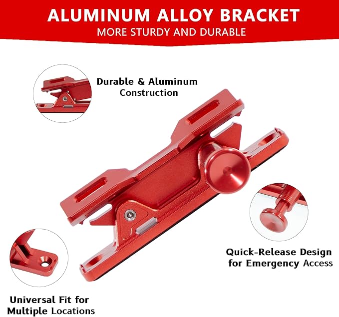 Quick Release Fire Extinguisher Mount - Aluminum Adjustable UTV Roll Bar Fire Extinguisher Holder Mounting Bracket for Jeep Wrangler TJ JK JL JKU Polaris RZR Ranger Can-Am X3, Red