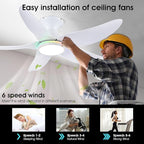46" Ceiling Fans with Lights Remote/APP Control, Low Profile Ceiling Fans with Dimmable White Colors+Ring RGB Lights, 6 Speeds 5 Reversible Curved Blades for Kids Room Bedroom Living Room Bar, White