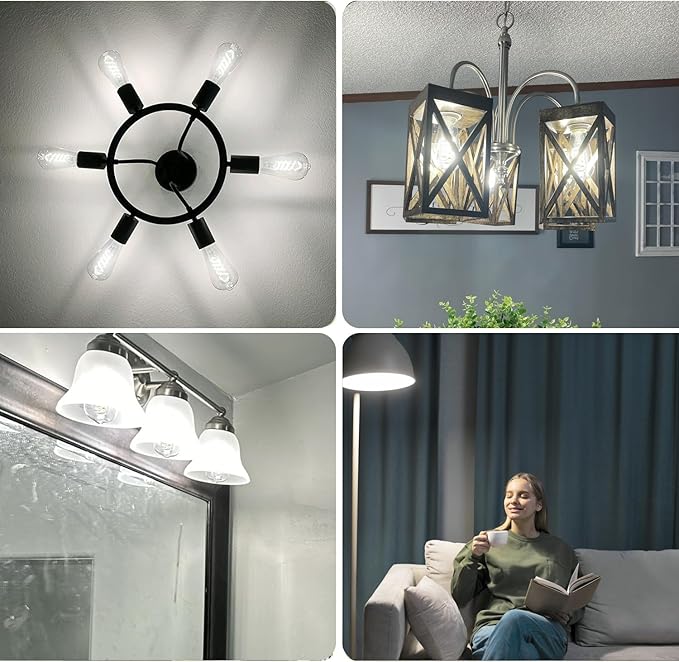 ST58 Edison Bulbs 60 Watt Led, 5000K Vintage Light Bulbs, E26 Led Bulb 6W Dimmable Plastic 600LM, Antique Decorative Filament LED Bulb for Bedroom Office Fan Lights Ceiling Fixtures 12 Pack