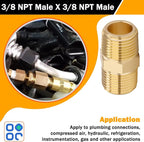 KOOTANS 3/8 NPT x 3/8 NPT Male Solid Brass Nipples Heavy Brass Pipe Adapter Fittings Equal Hex Nipple Connectors 4Pieces