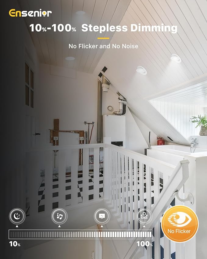 Ensenior 6 Pack 4 inch Gimbal Led Recessed Light with Junction Box, 90° Adjustable Directional Eyeball Lighting, Dimmable, 2700K/3000K/3500K/4000K/5000K, 900LM, 9W=100W-FCC Certified