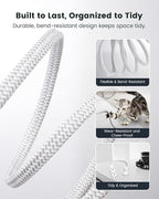 SURAIELEC 1FT Extension Cord, 360° Rotating Flat Plug Extension Cord Flat Wall Plug with 3 Outlets, White Braided Flat Cord for Indoor Use, Compact Areas, 16/3C SPT, ETL Listed, 2 Pack