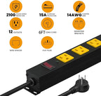 Metal 12 Outlet Mountable Power Strip, Surge Protector Heavy Duty Cord Wide Spaced and Wall Mount Metal Powerstrip for Outdoor, Desk, Garage, Industrial, Shop and Indoor (6ft)