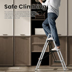 HillhutApex 3 Step Stool, Aluminum Foldable Step Ladder, Lightweight Stable Stool with Wide Non-Slip Pedals, 330lbs Bearing Capacity Ladder for Office,Home,Kitchen - Silver