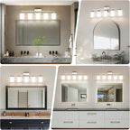 Brushed Nickel Bathroom Light Fixtures, 5-Light Modern Vanity Light Over Mirror, Wall Sconces with Milky White Frosted Glass Shades, E26 Socket (Bulbs Not Included)
