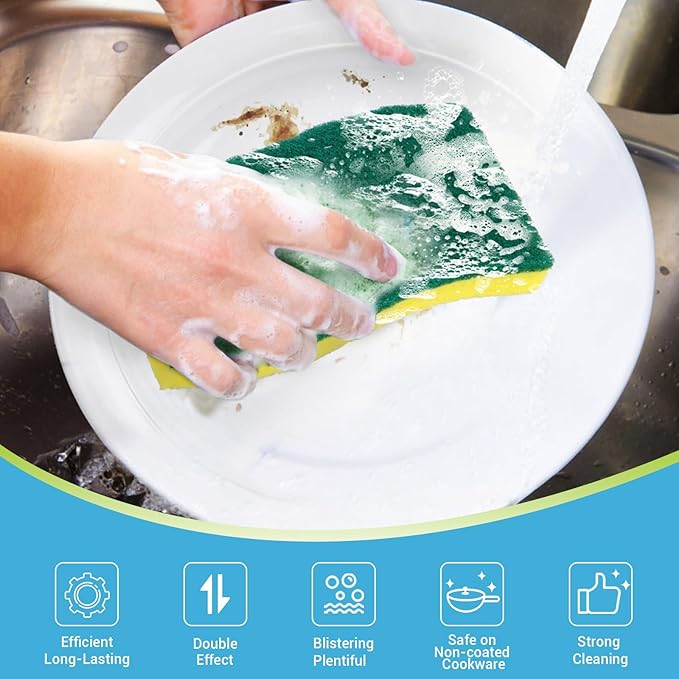 AIDEA XL Scrub Sponges 24Count, Sponges for Dishes, Extra Large Sponge for Cleaning Kitchen and Household, Heavy Duty Sponge Safe for Non-Coated Cookware, Cleaning Power for Bathroom, House