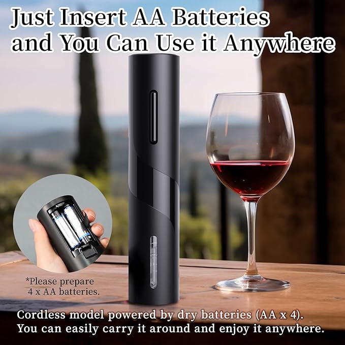 Electric Wine Opener, Battery-Powered, Cork Puller, Foil Cutter Included, Simple Design, Effortless and Enjoyable Wine Cork Removal, Convenient Wine Accessory, Best Choice for Wine Lovers(Black)