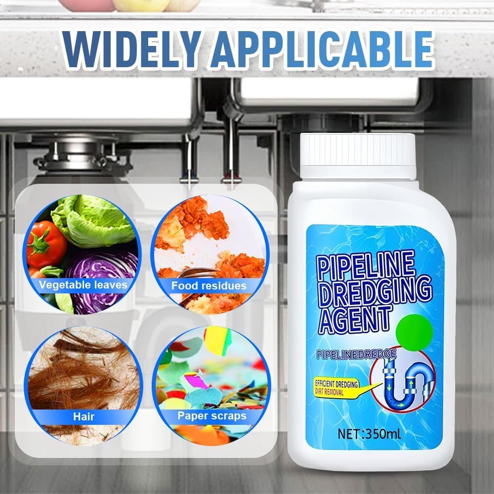 Pipeline Dredging Agent, 350ml Drain Clog Remover Agent, Quick Cleaning Drain Toilet Cleaner Tool, Powerful Sink and Dr-ain Cleaner Powder for Kitchen Toilet (2Pcs)