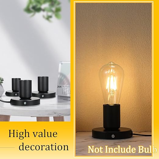 Tuanse 6 Pcs Polished Metal Desktop Lamp E26 E27 Screw Light Bulb Sockets Holder Base Lamp Replacement Base for Holding Bulb 6 Feet Cord on Off Switch Plug(Black)