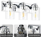 3-Light Bathroom Light Fixtures Modern Chrome Vanity Lights for Bathroom Lighting Fixtures Over Mirror with Clear Glass Shade for Cabinet Mirror Bedroom Hallway