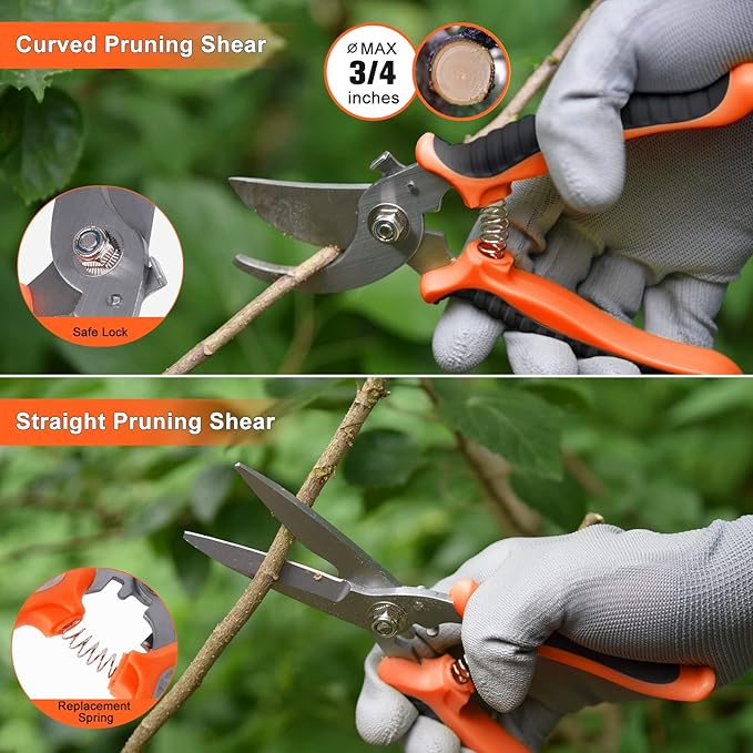 Garden Tools Set, Carsolt 10 Piece Stainless Steel Heavy Duty Gardening Tools Set for Planting Pruning Gardening Kit with Durable Gardening Bag Gloves Gift Box Ideal Garden Gifts for Women Men(Orange)