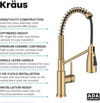 KRAUS Coda Commercial Style 2-Function Single Handle Pull Down Kitchen Faucet in Spot-Free Brushed Brass, KPF-1617BB