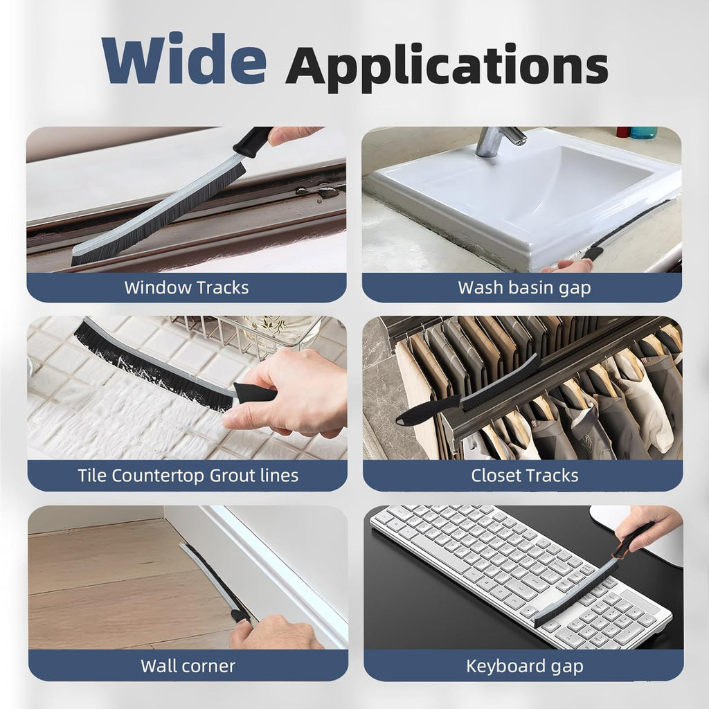 Hard Bristle Crevice Cleaning Brush - Cleaning Supplies - Grout Cleaning Brushes for Household Use - Crevice Cleaning Tool for Bathroom, Home and Kitchen (5, Black)