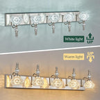 Modern Glass Crystal Vanity Light - Vintage Bathroom Lighting Fixtures Over Mirror, 5 Light Vanity Lights G9 Bulb (35.43 Inch, Nickel)
